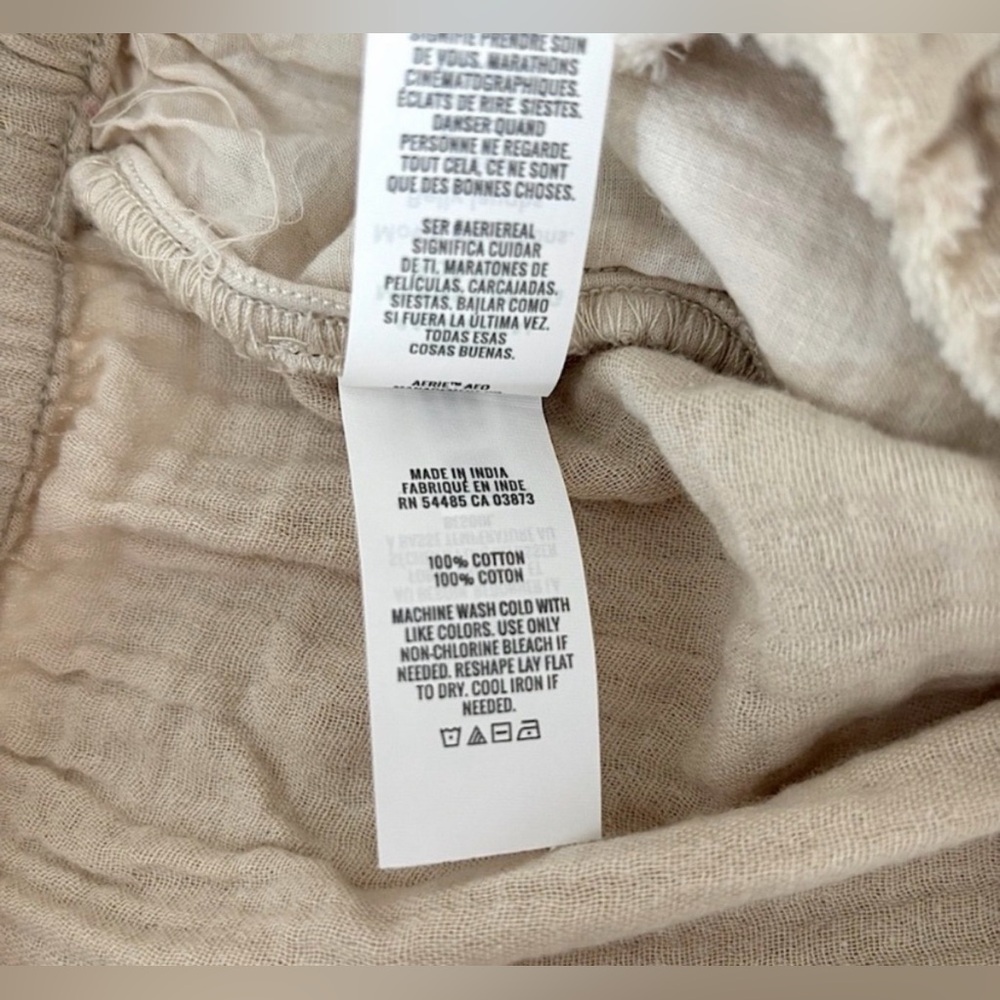 Aerie Pool To Party Gauze Shorts Cream High Waisted Boho Coastal Beach Linen, S - Picture 14 of 15